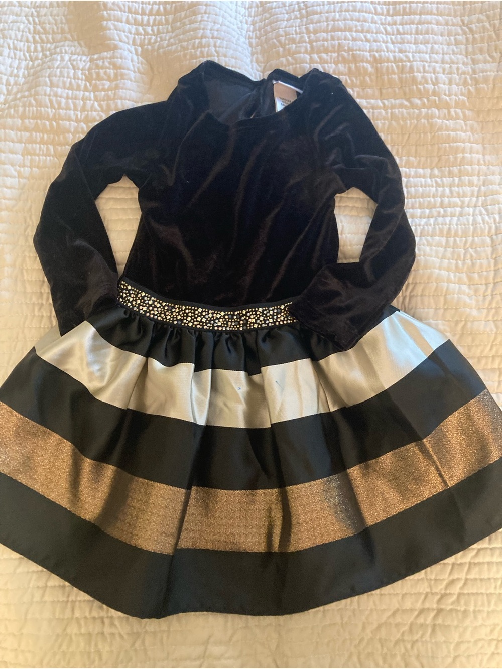 Sweet Heart Rose Black, Cream & Gold Striped Velvet Party Dress